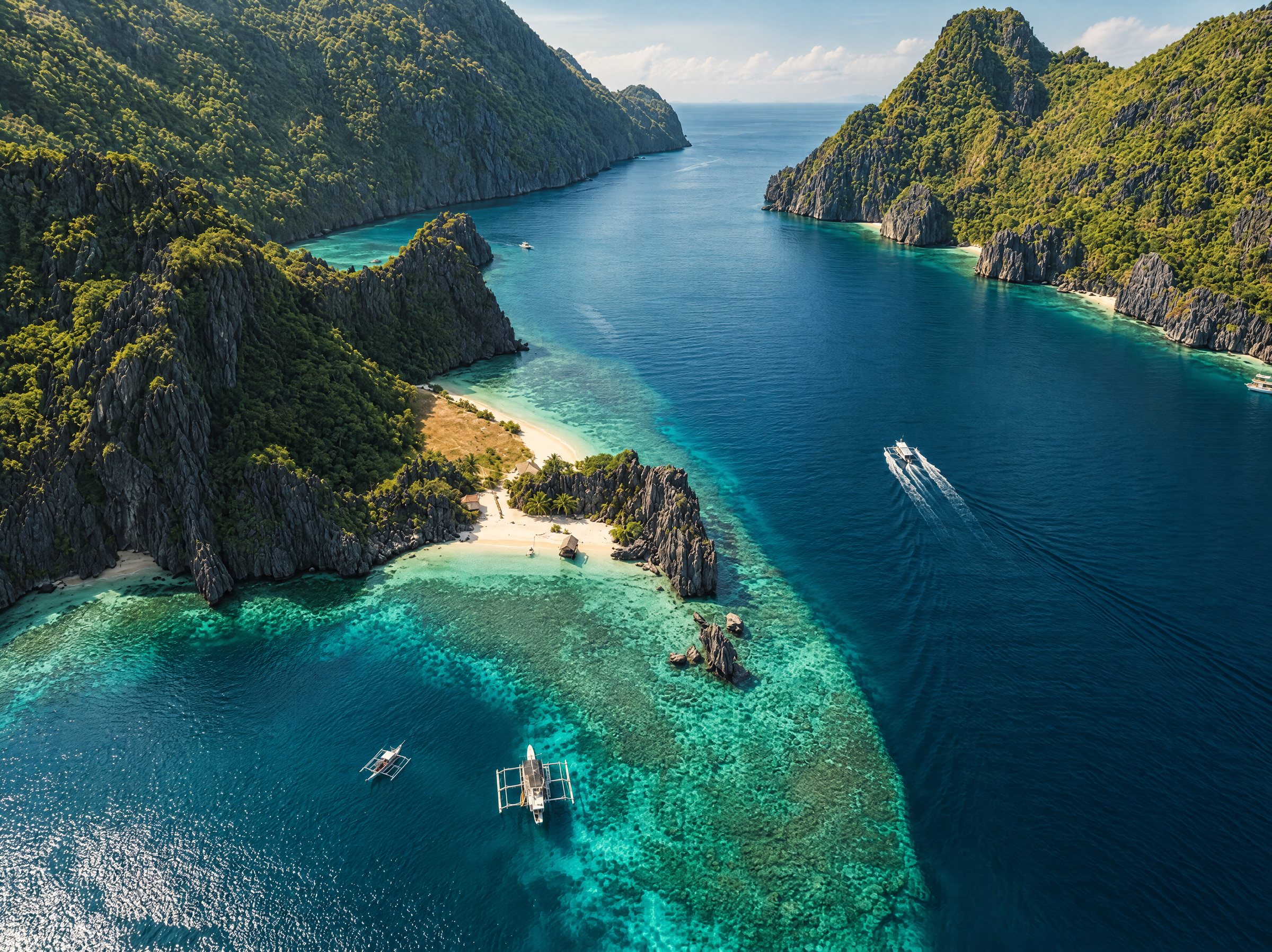 Aerial view of a lagoon and beach on Tapiutan Island
