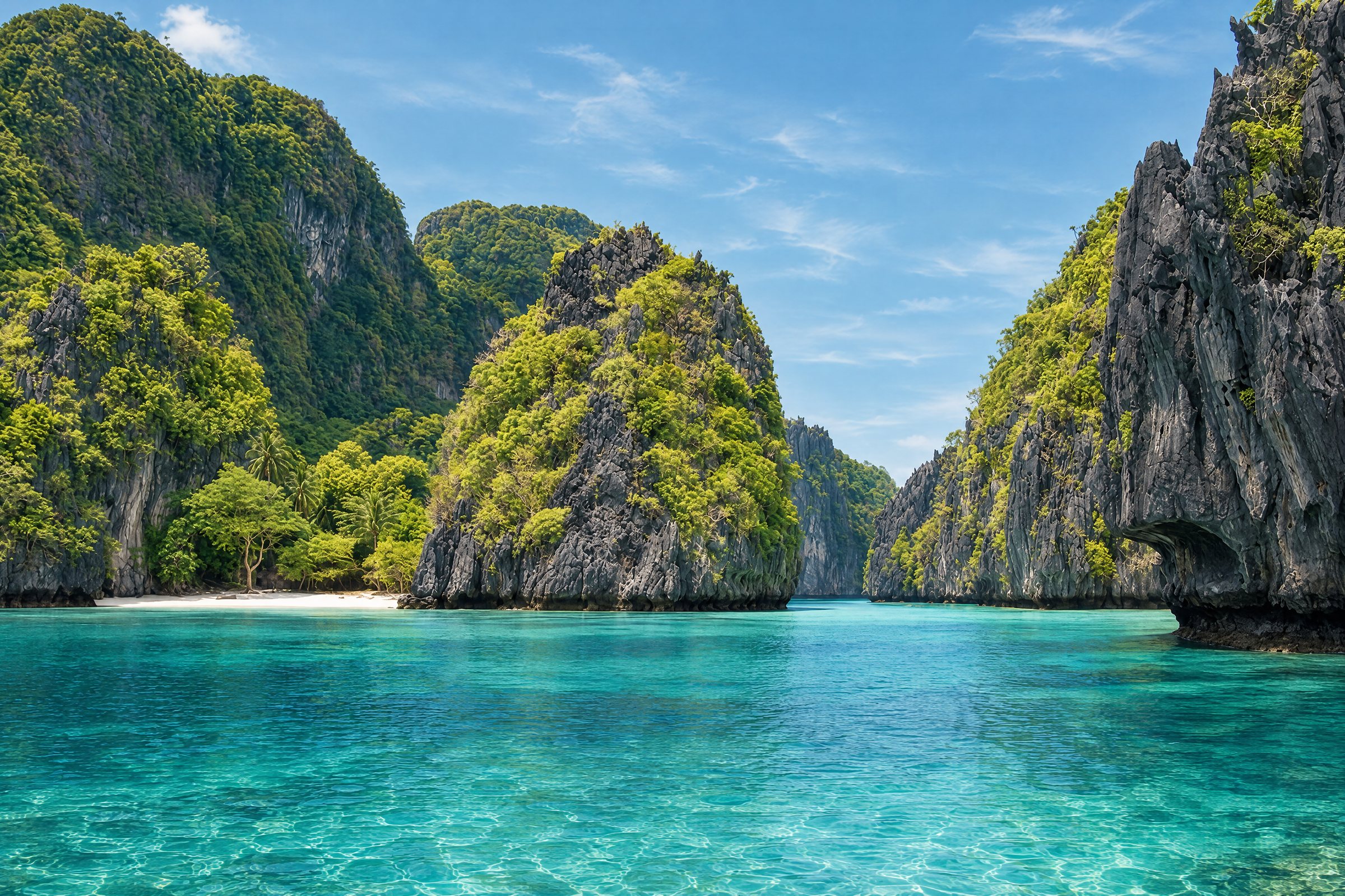 Limestone islands and turquoise lagoon